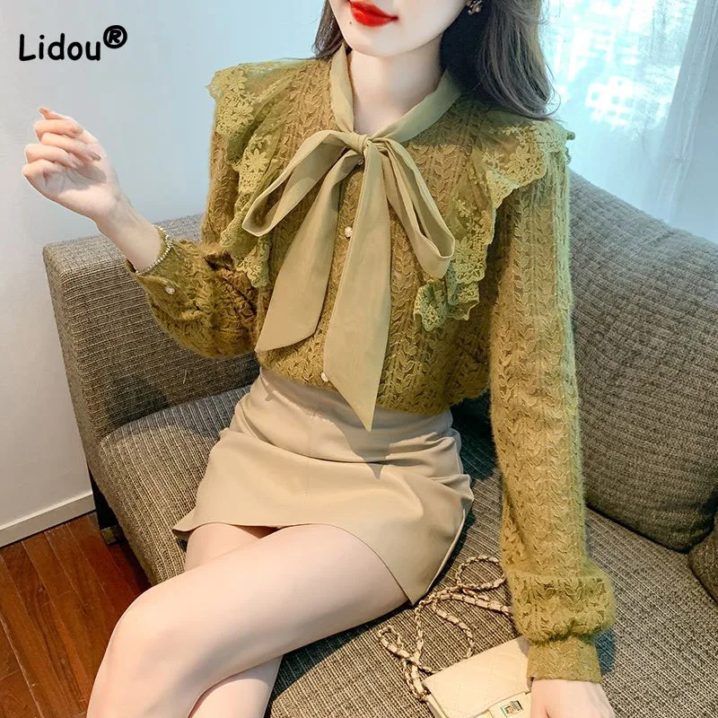 Autumn Winter New Female Scarf Collar Lace Shirt Solid Color Women's Clothing Fashion Casual Long Sleeve Ruffles Spliced Blouse
Autumn Winter New Female Scarf Collar Lace Shirt Solid Color Women's Clothing Fashion Casual Long Sleeve Ruffles Spliced Blouse