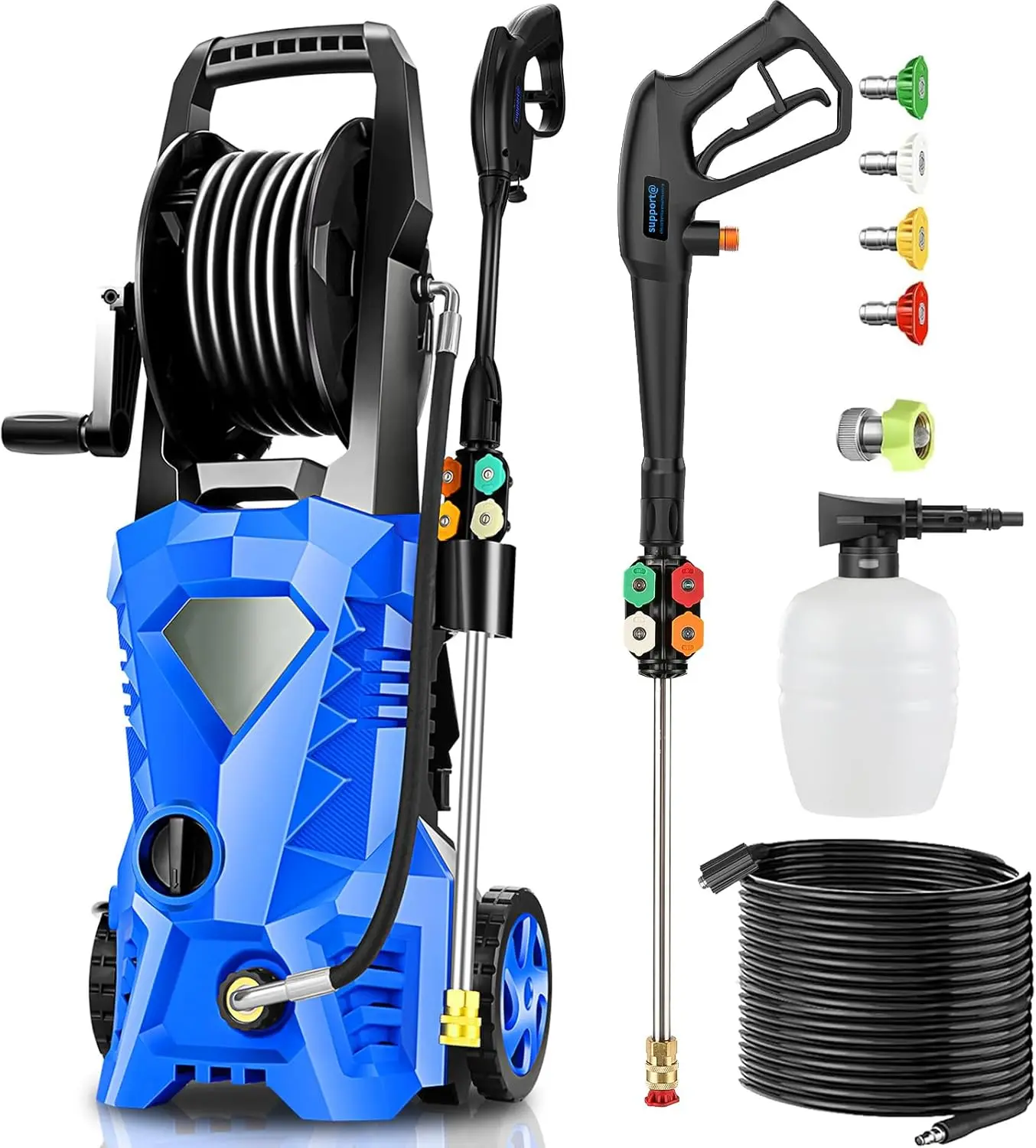 Мойка высокого давления 5000 PSI, мощный очиститель с 33-футовым шлангом, 4 насадками и пеногенератором 500 мл
Мойка высокого давления 5000 PSI, мощный очиститель с 33-футовым шлангом, 4 насадками и пеногенератором 500 мл