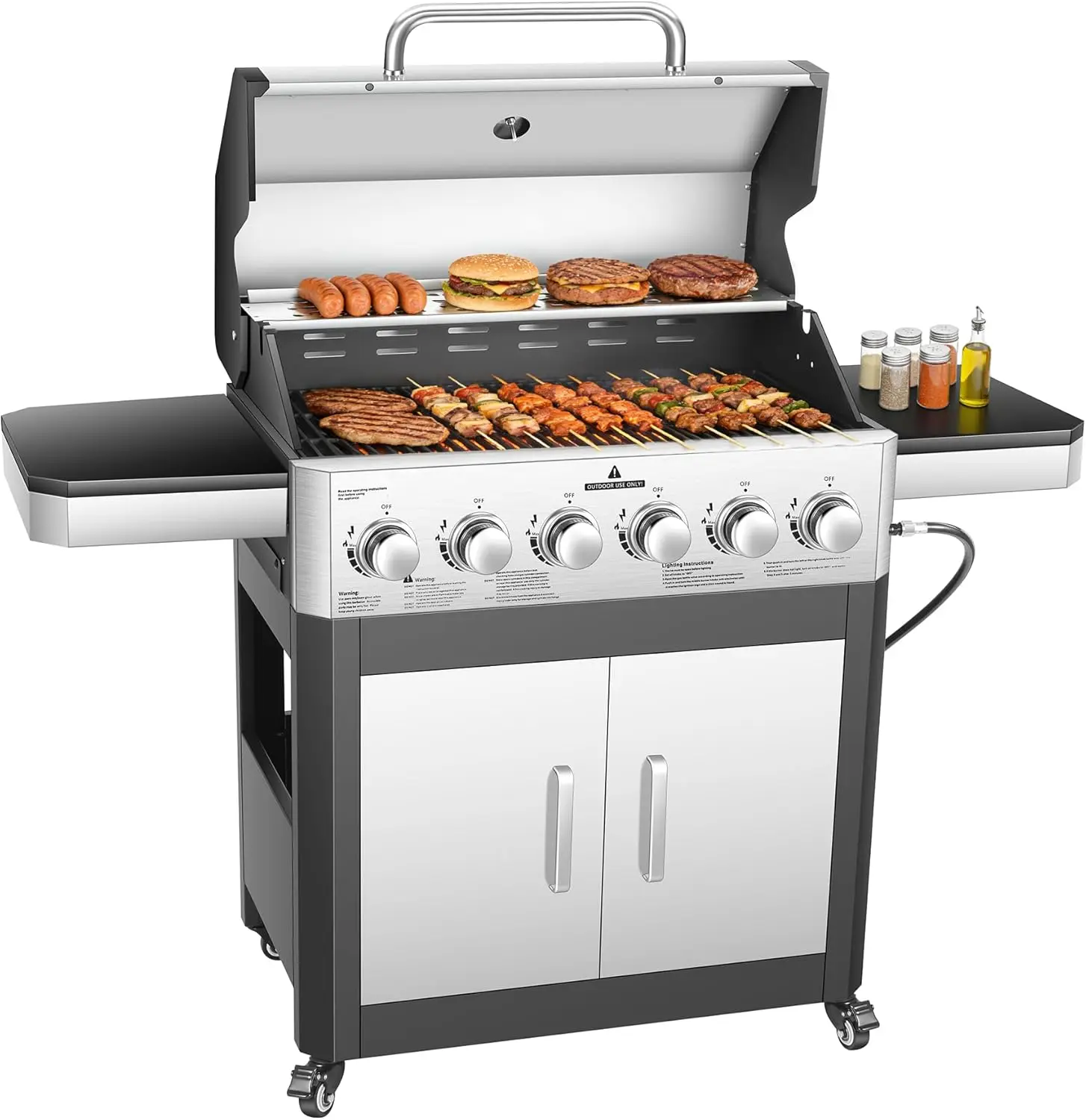 Outdoor Propane Gas Grill with 6 Burners, 60,000 BTU - Cabinet Style BBQ with Warming Rack, Stainless Steel Panel, 643 Sq In Cooking Surface & Storage Cabinet, Ideal for Patio Cooking (Black)
Outdoor Propane Gas Grill with 6 Burners, 60,000 BTU - Cabinet Style BBQ with Warming Rack, Stainless Steel Panel, 643 Sq In Cooking Surface & Storage Cabinet, Ideal for Patio Cooking (Black)