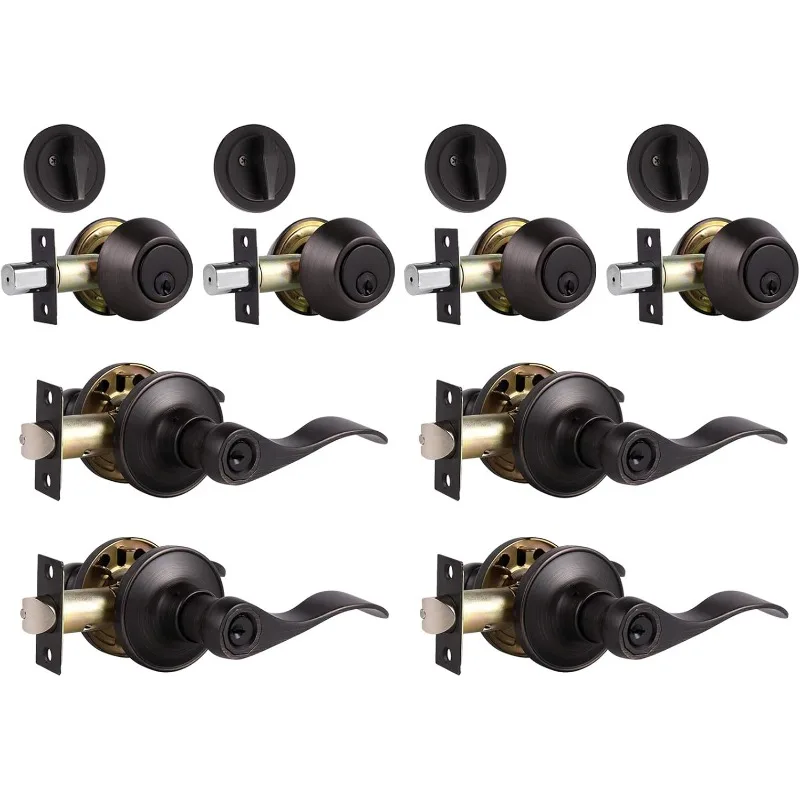 Front Door Lockset with Single Cylinder Deadbolt, 4 Pack Keyed Alike Exterior Door Lock Set
Front Door Lockset with Single Cylinder Deadbolt, 4 Pack Keyed Alike Exterior Door Lock Set