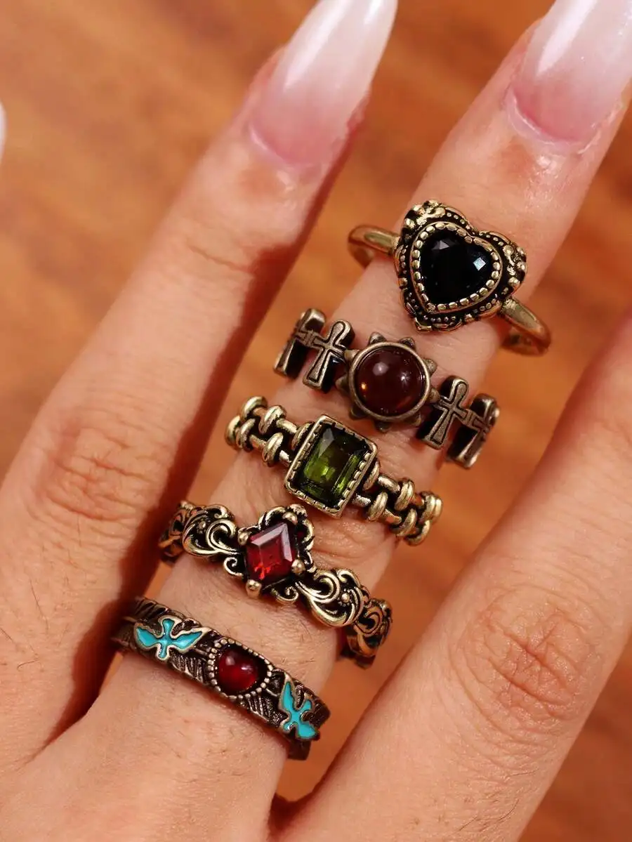 6pcs Set Vintage Bohemian Simulated Gemstone Rings For Women
6pcs Set Vintage Bohemian Simulated Gemstone Rings For Women