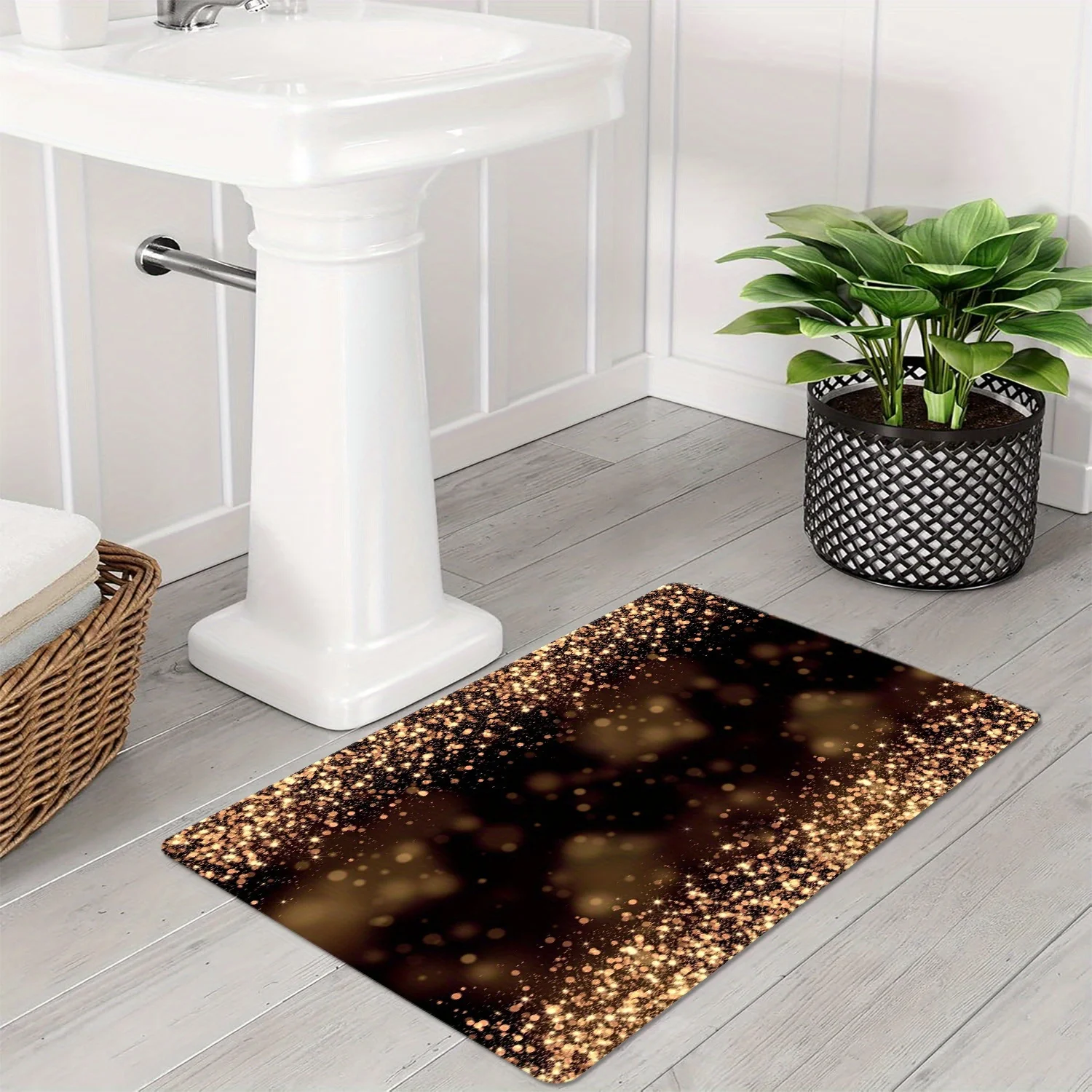 Роскошный прямоугольный коврик для ванной с золотым блестящим узором, противоскользящий, мягкий, впитывающий, современный декор для дома, аксессуары для ванной комнаты
Роскошный прямоугольный коврик для ванной с золотым блестящим узором, противоскользящий, мягкий, впитывающий, современный декор для дома, аксессуары для ванной комнаты