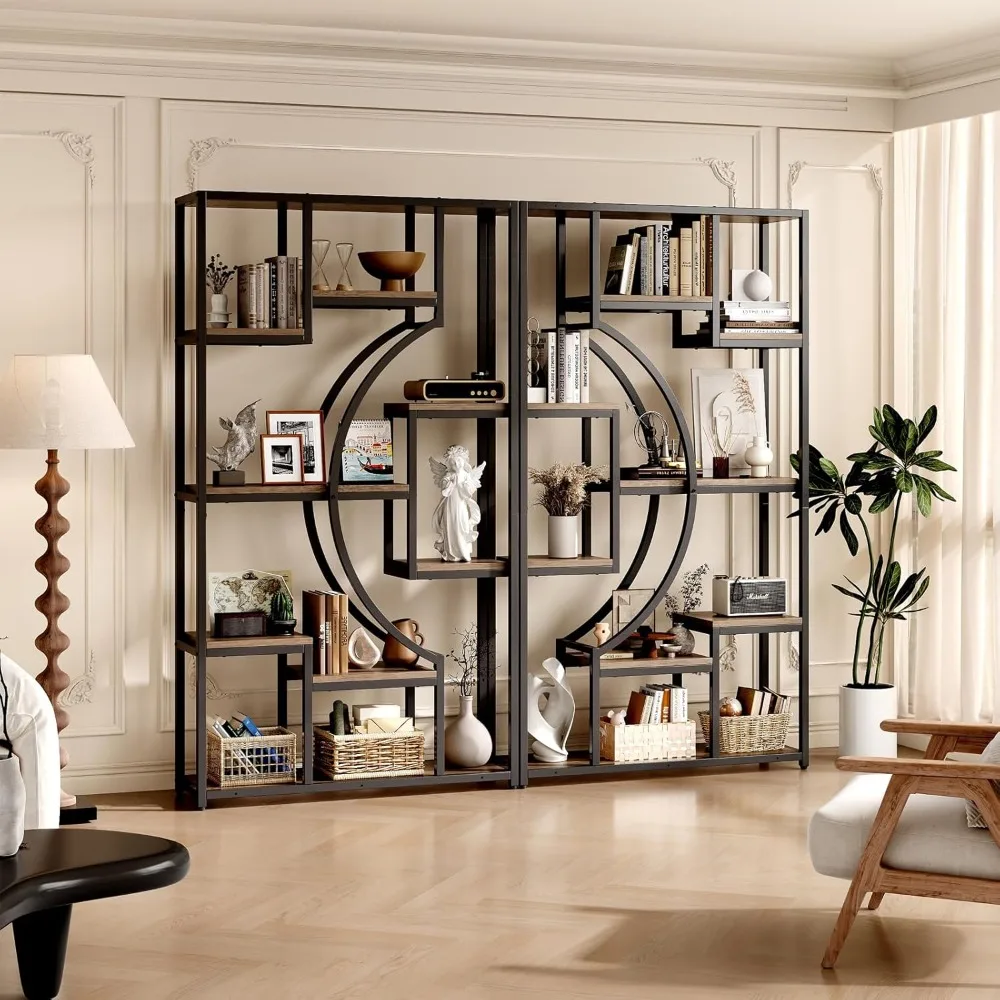 Pair of 70.8-Inch Tall Bookcases and 79-Inch Wide Geometric Open Shelving Unit with 18 Storage Shelves in Scratch-Resistant Gray
Pair of 70.8-Inch Tall Bookcases and 79-Inch Wide Geometric Open Shelving Unit with 18 Storage Shelves in Scratch-Resistant Gray
