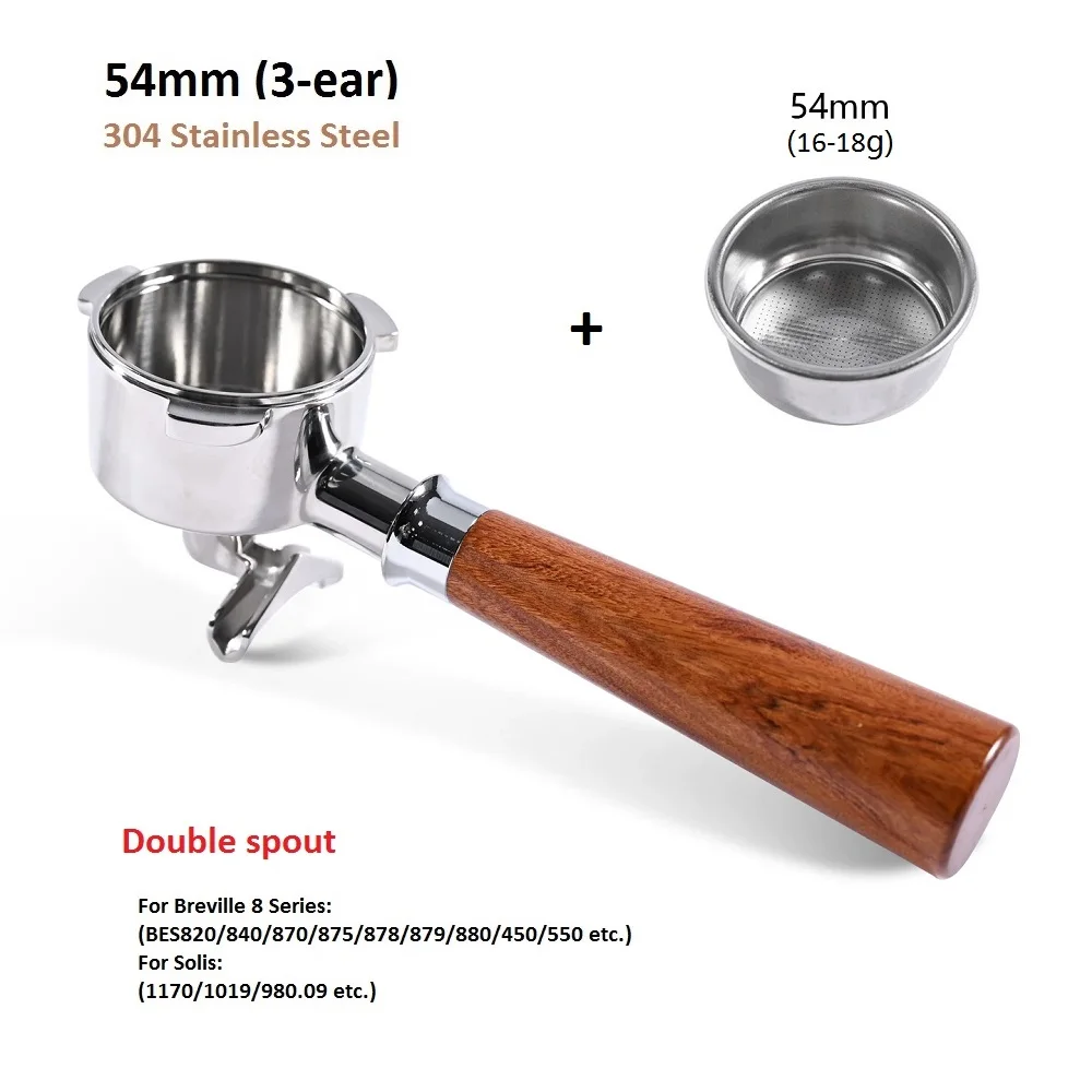 54mm 3-Ear Coffee Portafilter, 304 Stainless Steel Luxury Wooden Handle Espresso Holder Fit for Breville 820 880 Series & Solis
54mm 3-Ear Coffee Portafilter, 304 Stainless Steel Luxury Wooden Handle Espresso Holder Fit for Breville 820 880 Series & Solis