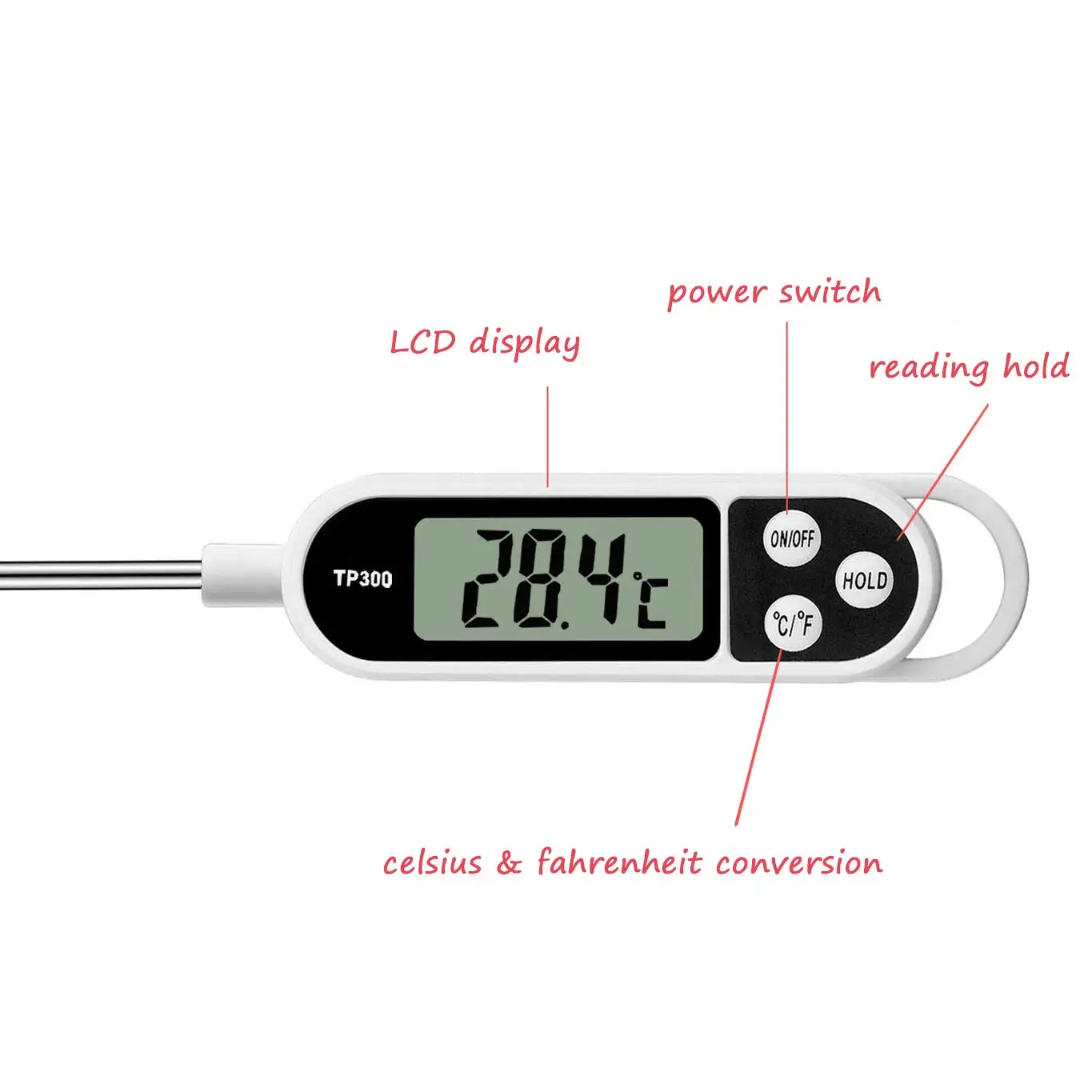 Quick-Read Cooking Thermometer for Baking, Oil, Water & Milk – Simple Operation with °C/°F Switch (TP300)
Quick-Read Cooking Thermometer for Baking, Oil, Water & Milk – Simple Operation with °C/°F Switch (TP300)