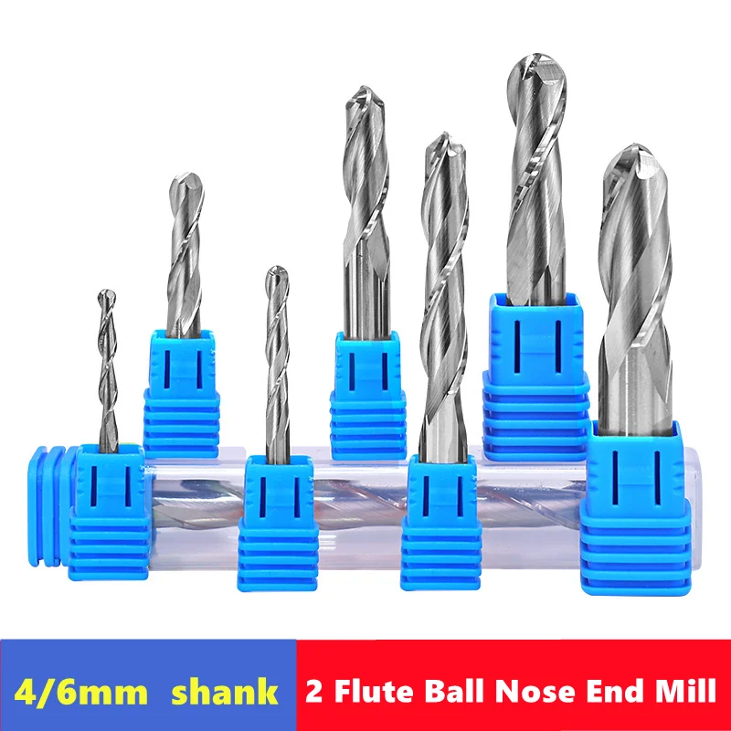 10pcs 4mm/6mm Shank 2 Flute Ball Nose End Mill 17/22/32/42/52/65mm, CNC Router Bit Carbide End Mill Spiral Milling Cutter
10pcs 4mm/6mm Shank 2 Flute Ball Nose End Mill 17/22/32/42/52/65mm, CNC Router Bit Carbide End Mill Spiral Milling Cutter