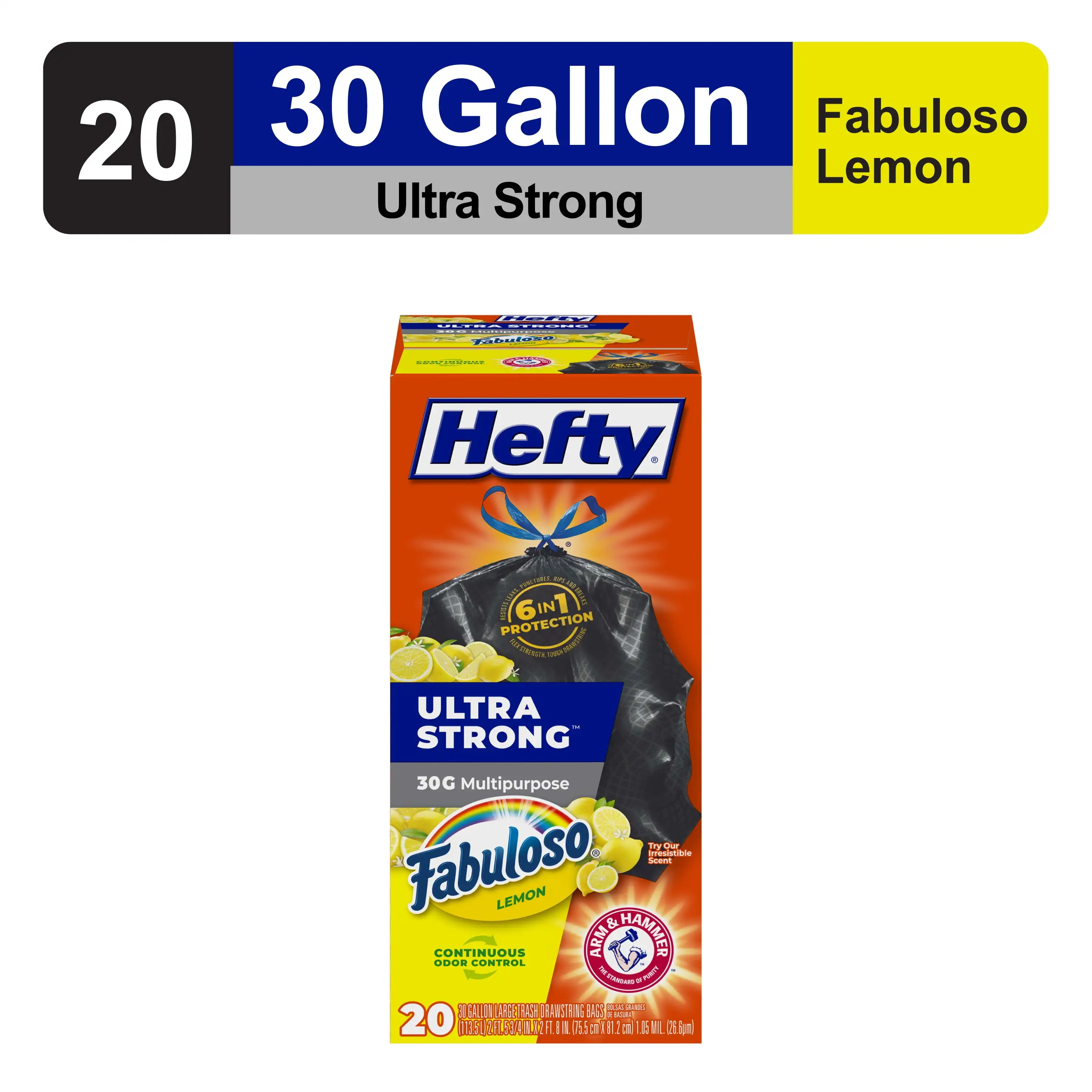 Ultra Strong 30 Gallon Trash Bags, Black Large Trash Bags, Fabuloso Lemon Scent, 20 Bags
Ultra Strong 30 Gallon Trash Bags, Black Large Trash Bags, Fabuloso Lemon Scent, 20 Bags