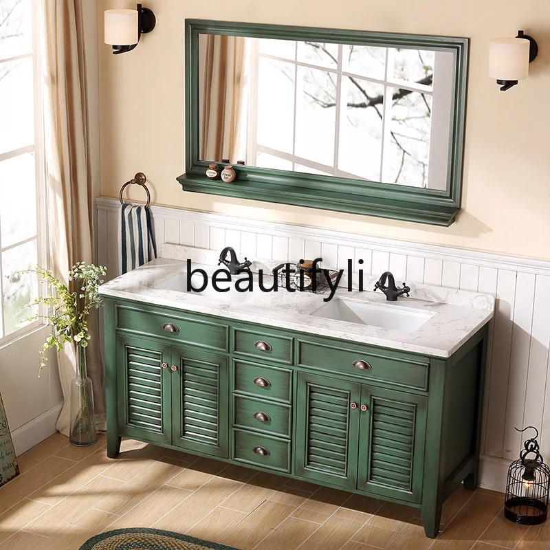 American marble double basin bathroom cabinet combination oak ceramic integrated washbasin
American marble double basin bathroom cabinet combination oak ceramic integrated washbasin