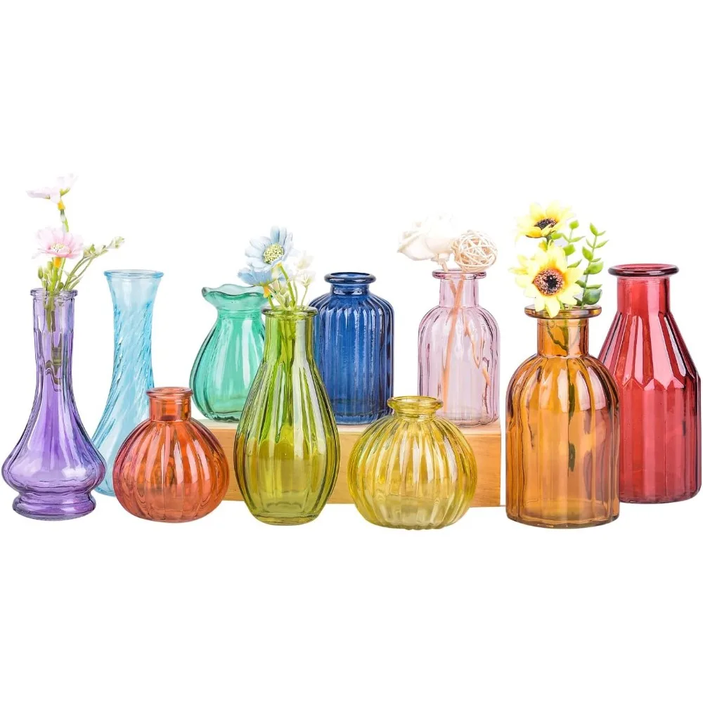 Glass Colored Bud Vase in Bulk Set of 10,Small Vintage Vase Bottle for Wedding Decorations,Garden and Home Decor,Centerpieces
Glass Colored Bud Vase in Bulk Set of 10,Small Vintage Vase Bottle for Wedding Decorations,Garden and Home Decor,Centerpieces