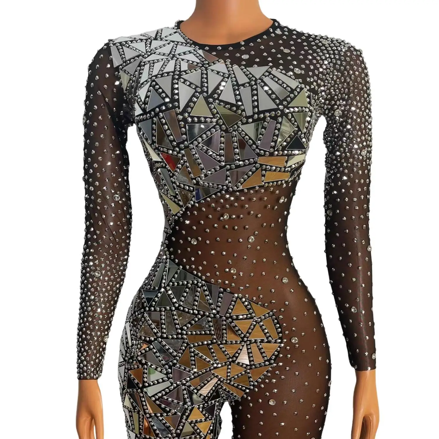 Shanfeng Luxury Geometric Mirror Crystal Rhinestone Mesh Romper See Through Bodycon Club Party Singer Stage Short Jumpsuit
Shanfeng Luxury Geometric Mirror Crystal Rhinestone Mesh Romper See Through Bodycon Club Party Singer Stage Short Jumpsuit