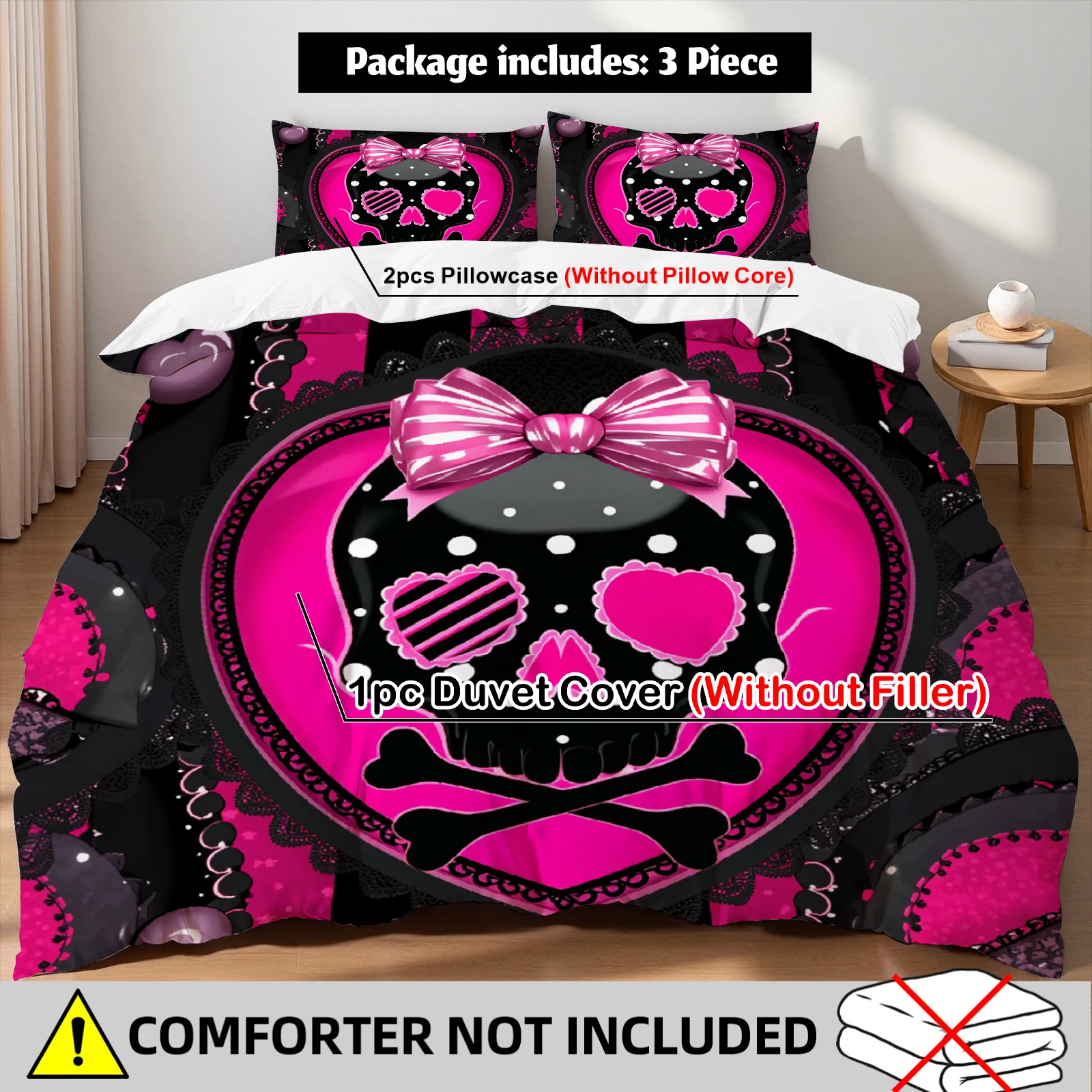 Pink Sugar Skull Bedding Set Black Pink Bow Lace Duvet Cover Set With Pillowcases For Gothic Lovers Bedroom Twin Queen King Size
Pink Sugar Skull Bedding Set Black Pink Bow Lace Duvet Cover Set With Pillowcases For Gothic Lovers Bedroom Twin Queen King Size