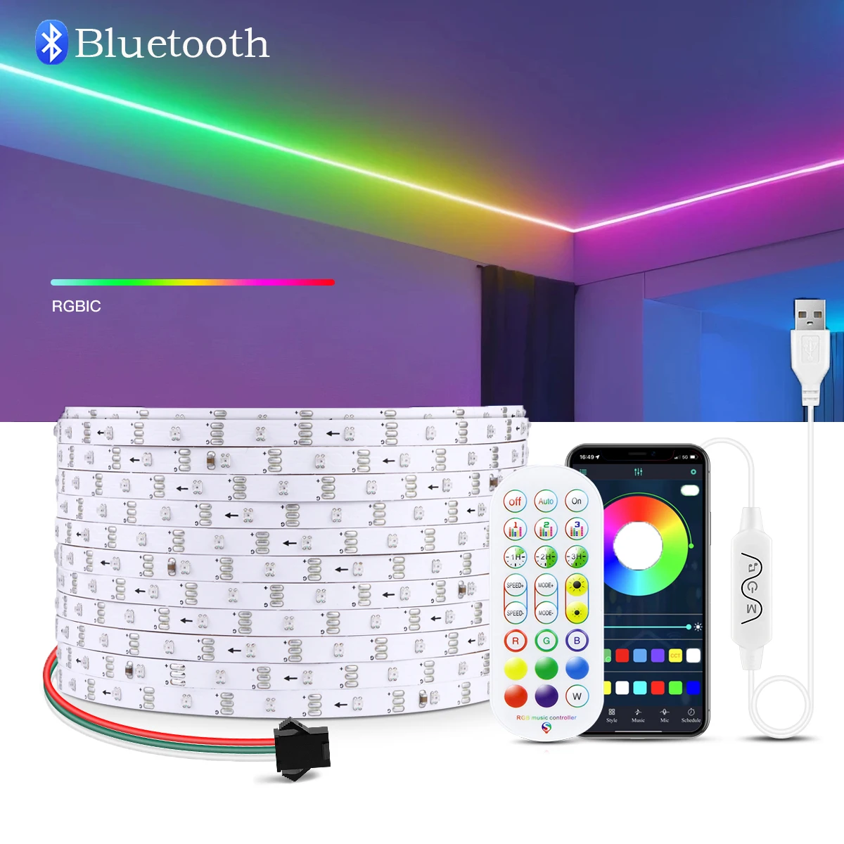 RGBIC WS2812 Адресная пиксельная лента Bluetooth-контроллер USB 5 В Светодиодная лента с дистанционным управлением ТВ-шкаф Автомобильная игровая комната Подсветка
RGBIC WS2812 Адресная пиксельная лента Bluetooth-контроллер USB 5 В Светодиодная лента с дистанционным управлением ТВ-шкаф Автомобильная игровая комната Подсветка