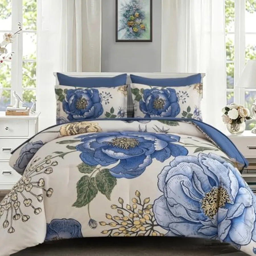 Floral Comforter Set 7 Pieces Bed in a Bag Flower Print on Bedding Set Soft Reversible Comforter with Sheets 90"x90
Floral Comforter Set 7 Pieces Bed in a Bag Flower Print on Bedding Set Soft Reversible Comforter with Sheets 90"x90