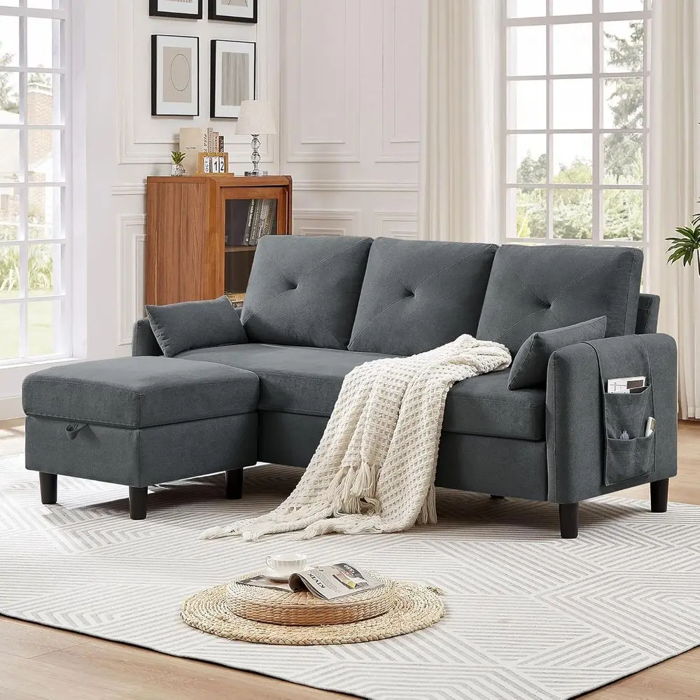 77 Grey Convertible Sectional Sofa with Storage Chaise, Side Pockets, and 3-Seat Option for Small Spaces
77 Grey Convertible Sectional Sofa with Storage Chaise, Side Pockets, and 3-Seat Option for Small Spaces