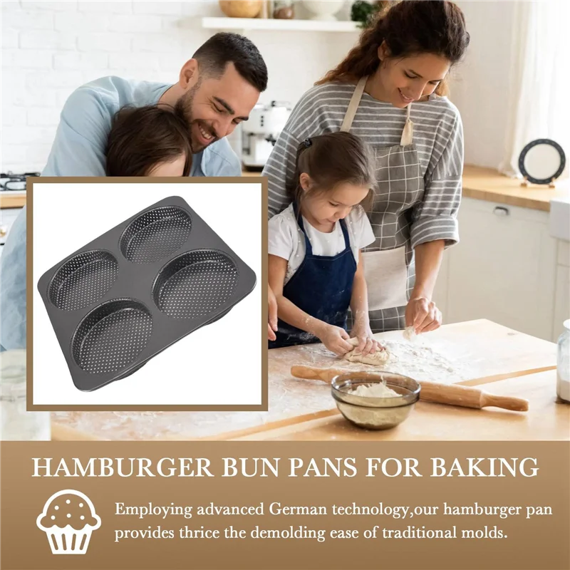 ABBN-4X Hamburger Bun Pan, 5 Inch Non-Stick Carbon Steel Hamburger Mold, 4 Cup Big Baking Pan For Homemade Hamburger Buns
ABBN-4X Hamburger Bun Pan, 5 Inch Non-Stick Carbon Steel Hamburger Mold, 4 Cup Big Baking Pan For Homemade Hamburger Buns