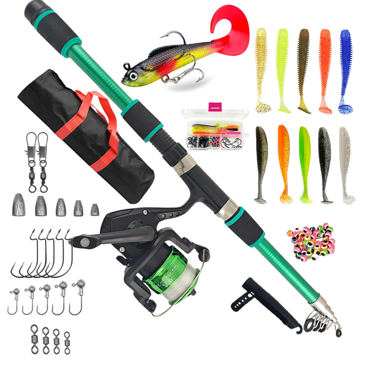 Telescopic Fishing Rod Reel Combo, Complete Starter Tackle Kit with Soft Lures Hooks Carry Bag for Freshwater Saltwater Fishing
Telescopic Fishing Rod Reel Combo, Complete Starter Tackle Kit with Soft Lures Hooks Carry Bag for Freshwater Saltwater Fishing