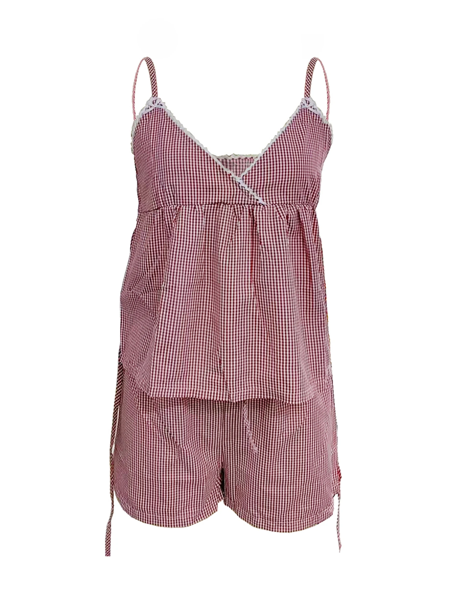 Women Pajamas Set 2 Pieces Loungewear Suits Plaid V-Neck Sleeveless Cami Tops and Shorts Sleepwear Outfits
Women Pajamas Set 2 Pieces Loungewear Suits Plaid V-Neck Sleeveless Cami Tops and Shorts Sleepwear Outfits