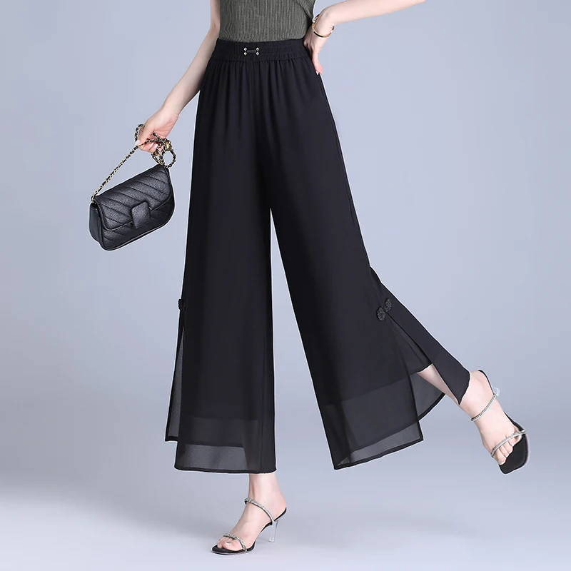 Брюки-юбка с высокой талией, широкими штанинами, разрезом, свободного кроя, летние, тонкие, драпирующиеся, для повседневной носки
Брюки-юбка с высокой талией, широкими штанинами, разрезом, свободного кроя, летние, тонкие, драпирующиеся, для повседневной носки