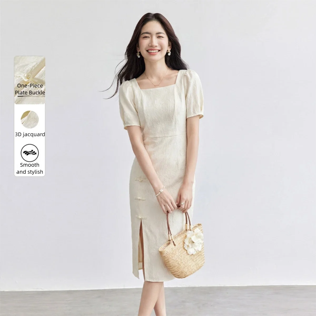 SENTUBILA Elegant 3D Jacquard Dresses Women 2026 Summer Square Neck Frog Button Split Hem Puff Sleeve Straight Dress Q52L58960X
SENTUBILA Elegant 3D Jacquard Dresses Women 2026 Summer Square Neck Frog Button Split Hem Puff Sleeve Straight Dress Q52L58960X