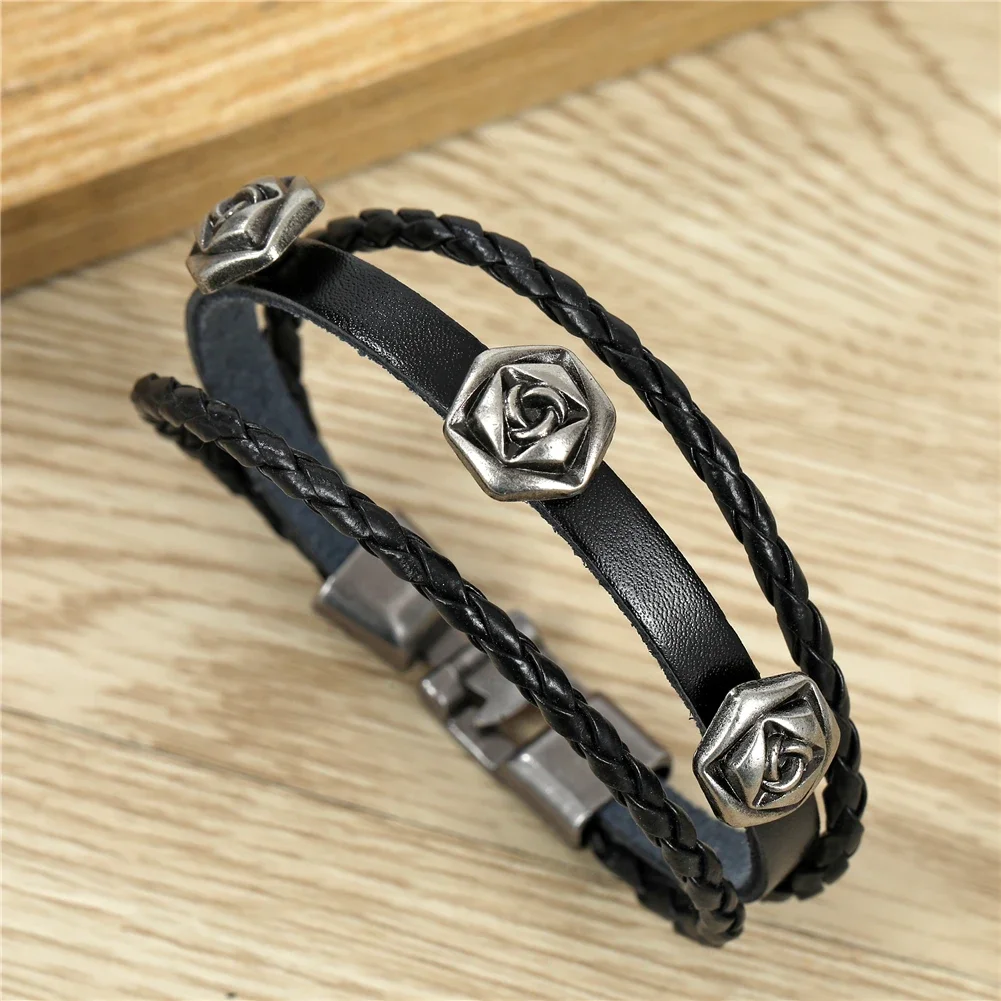 Trend Classical Black Leather Bracelet Adjustable Size Classical Rose Braceletfor Men's Everyday Wear
Trend Classical Black Leather Bracelet Adjustable Size Classical Rose Braceletfor Men's Everyday Wear