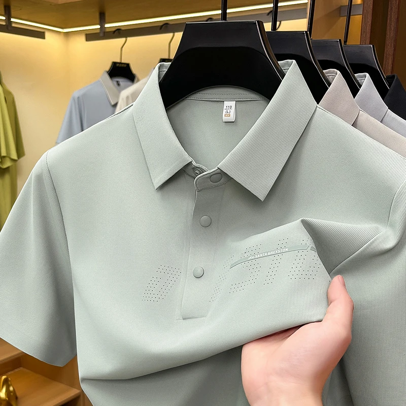 Luxury ice silk breathable short sleeve polo shirt men's new fashion brand summer solid color high-end business casual T-shirt
Luxury ice silk breathable short sleeve polo shirt men's new fashion brand summer solid color high-end business casual T-shirt