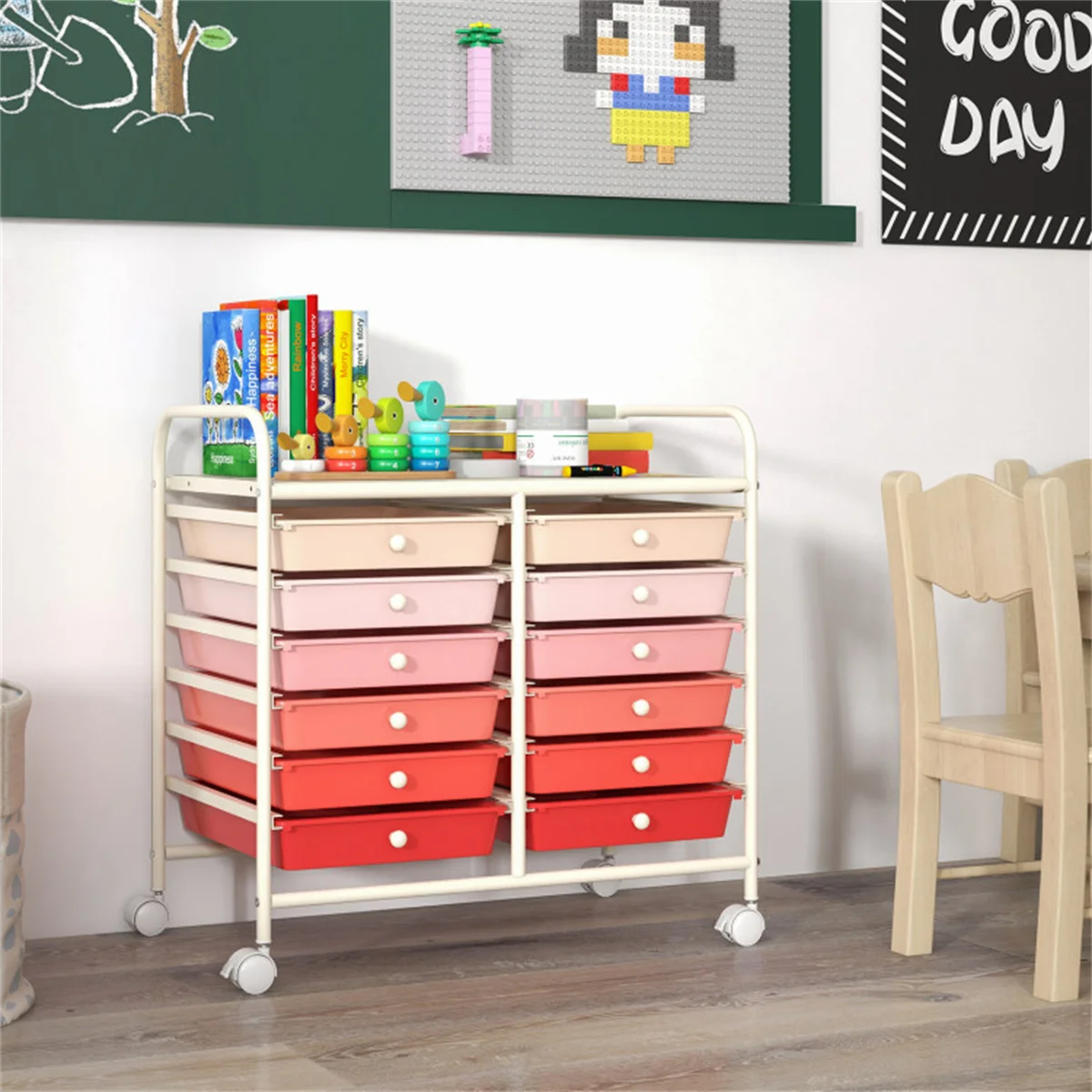 12 Drawers Pink Rolling Storage Cart 2 Row Mobile Organizer with Brake Wheels
12 Drawers Pink Rolling Storage Cart 2 Row Mobile Organizer with Brake Wheels