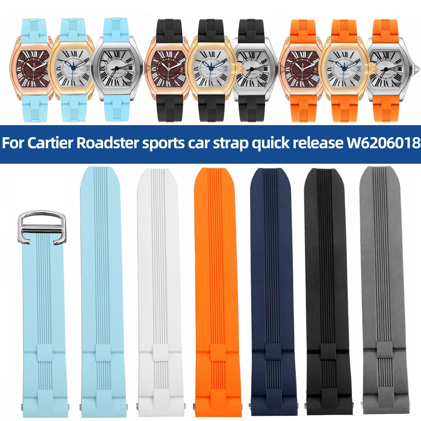 For Cartier Roadster series W6206018 WE500260 Fluorine rubber watchband Folding buckle 19mm Quality Release strap men women
For Cartier Roadster series W6206018 WE500260 Fluorine rubber watchband Folding buckle 19mm Quality Release strap men women