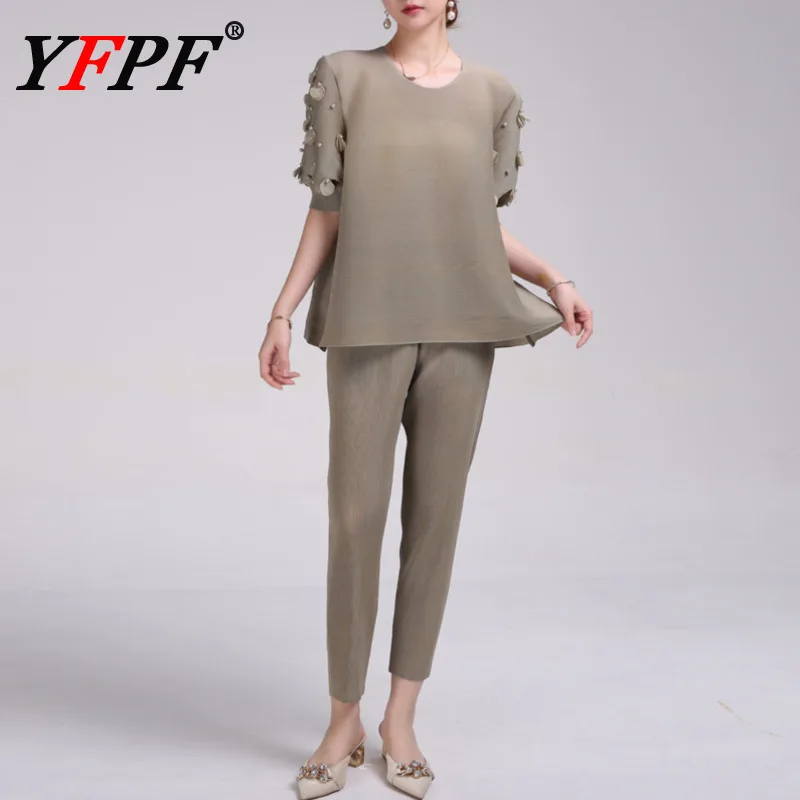 YFPF Casual Pleated Women 2 Piece Set Beading Spliced Short Sleeve Tops + Long Pants Fashion 2025 Summer New Clothing 3A288
YFPF Casual Pleated Women 2 Piece Set Beading Spliced Short Sleeve Tops + Long Pants Fashion 2025 Summer New Clothing 3A288