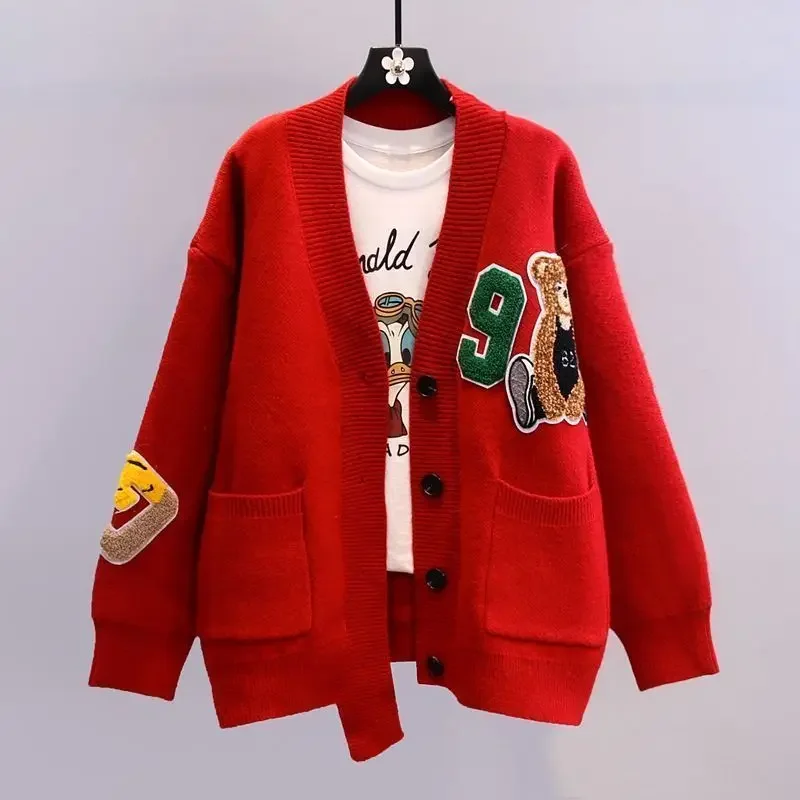 Autumn Winter Women Cartoon Cardigans Sweaters Streetwear Fashion Long Sleeve V-Neck Pockets Little Bear Casual Knitted Coats
Autumn Winter Women Cartoon Cardigans Sweaters Streetwear Fashion Long Sleeve V-Neck Pockets Little Bear Casual Knitted Coats