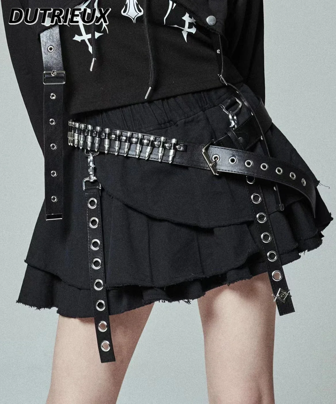 Japanese Mining Series Punk Style Rivet Belt Mini Skirt Sweet Girl Versatile Irregular Gothic High Waist Striped Short Skirts 
Japanese Mining Series Punk Style Rivet Belt Mini Skirt Sweet Girl Versatile Irregular Gothic High Waist Striped Short Skirts