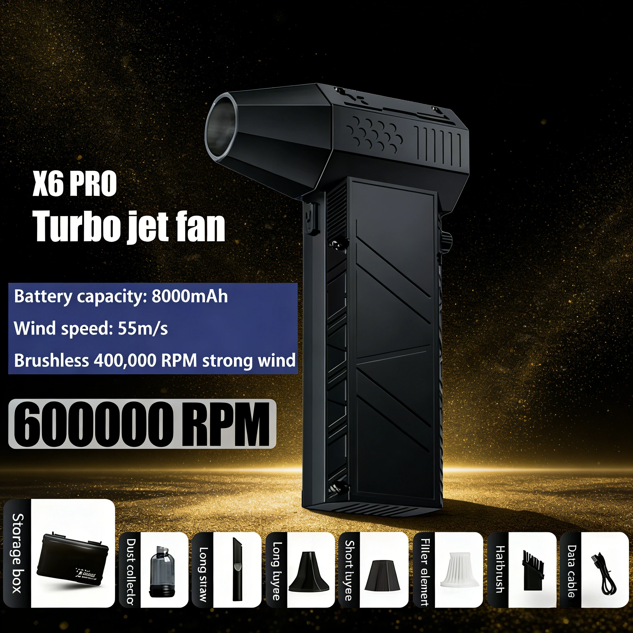 High-Speed X6 Violent Jet Fan 140K RPM 53m/s Brushless Vacuum Dust Cleaner Portable Type-C USB Charging Dust Remover
High-Speed X6 Violent Jet Fan 140K RPM 53m/s Brushless Vacuum Dust Cleaner Portable Type-C USB Charging Dust Remover