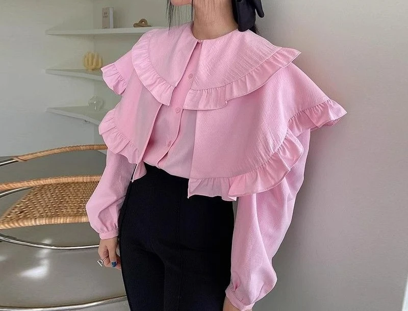 Spring Sweet Age-reducing Ruffle Edge Multi-layer Large Lapel Design Loose Bubble Sleeve Shirt Women
Spring Sweet Age-reducing Ruffle Edge Multi-layer Large Lapel Design Loose Bubble Sleeve Shirt Women