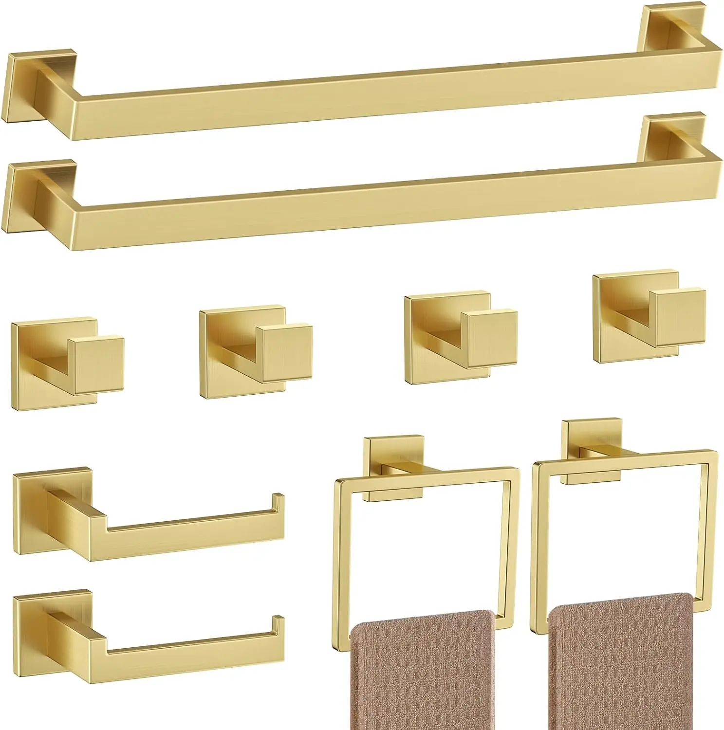 10-Piece Brushed Gold Towel Bar Set, Stainless Steel Wall-Mounted Bathroom Rack, 23.6-Inch Accessories
10-Piece Brushed Gold Towel Bar Set, Stainless Steel Wall-Mounted Bathroom Rack, 23.6-Inch Accessories