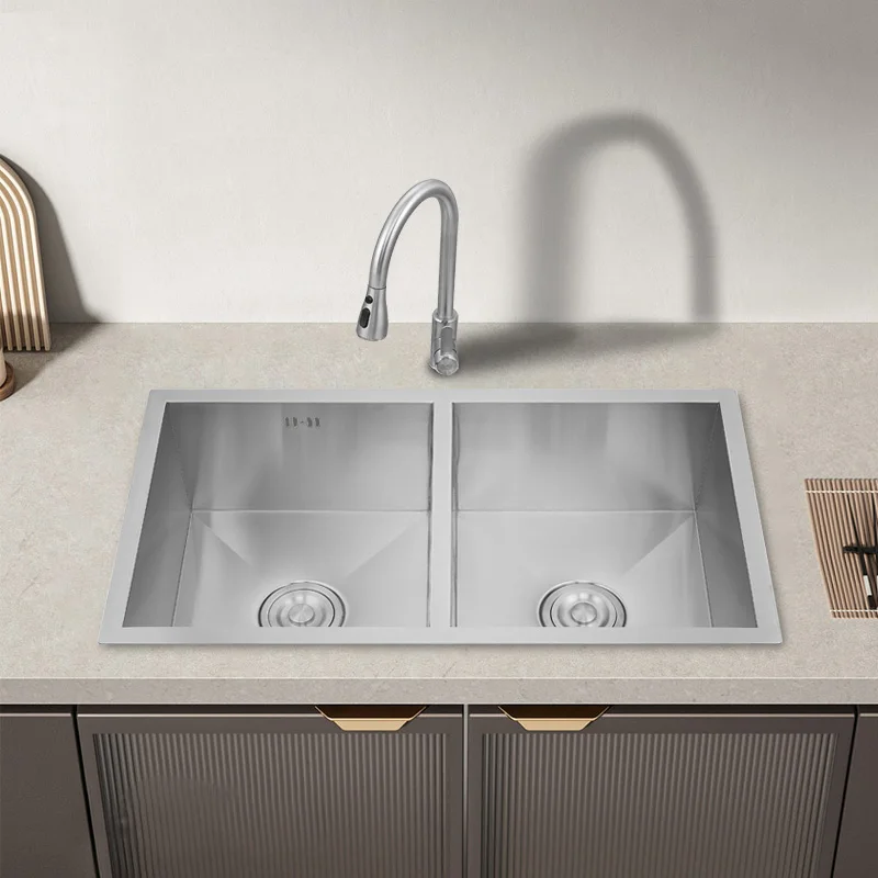 # 304 Stainless Steel Handmade Double Bowl Thickening Brushed Undercounter Kitchen Sink Hot Sale Rectangle Kitchen Sink
# 304 Stainless Steel Handmade Double Bowl Thickening Brushed Undercounter Kitchen Sink Hot Sale Rectangle Kitchen Sink