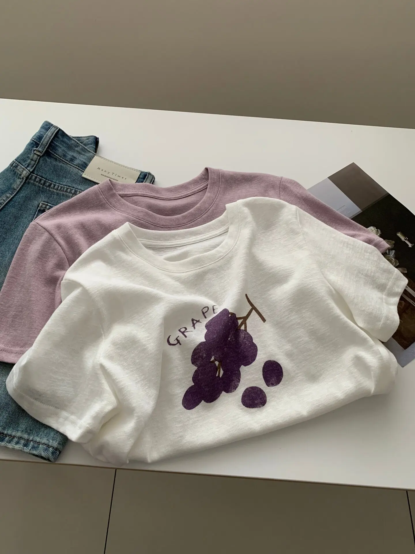 Korean Style Cotton Short Sleeve round Neck T-Shirt Loose Fit Student Top Grape Print Anti-Aging Summer Fashion for Women
Korean Style Cotton Short Sleeve round Neck T-Shirt Loose Fit Student Top Grape Print Anti-Aging Summer Fashion for Women