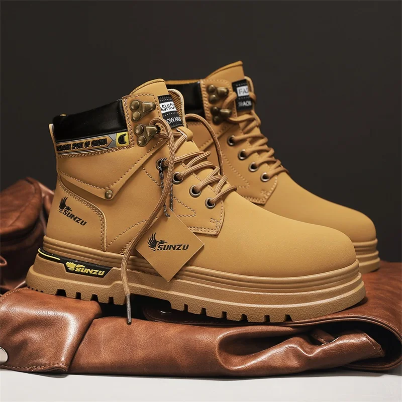 Classic Men High Top Boots High Quality Yellow Leather Boots Fashion Outdoor Sneakers Men Lace Up Non-Slip Ankle Boots for Men
Classic Men High Top Boots High Quality Yellow Leather Boots Fashion Outdoor Sneakers Men Lace Up Non-Slip Ankle Boots for Men