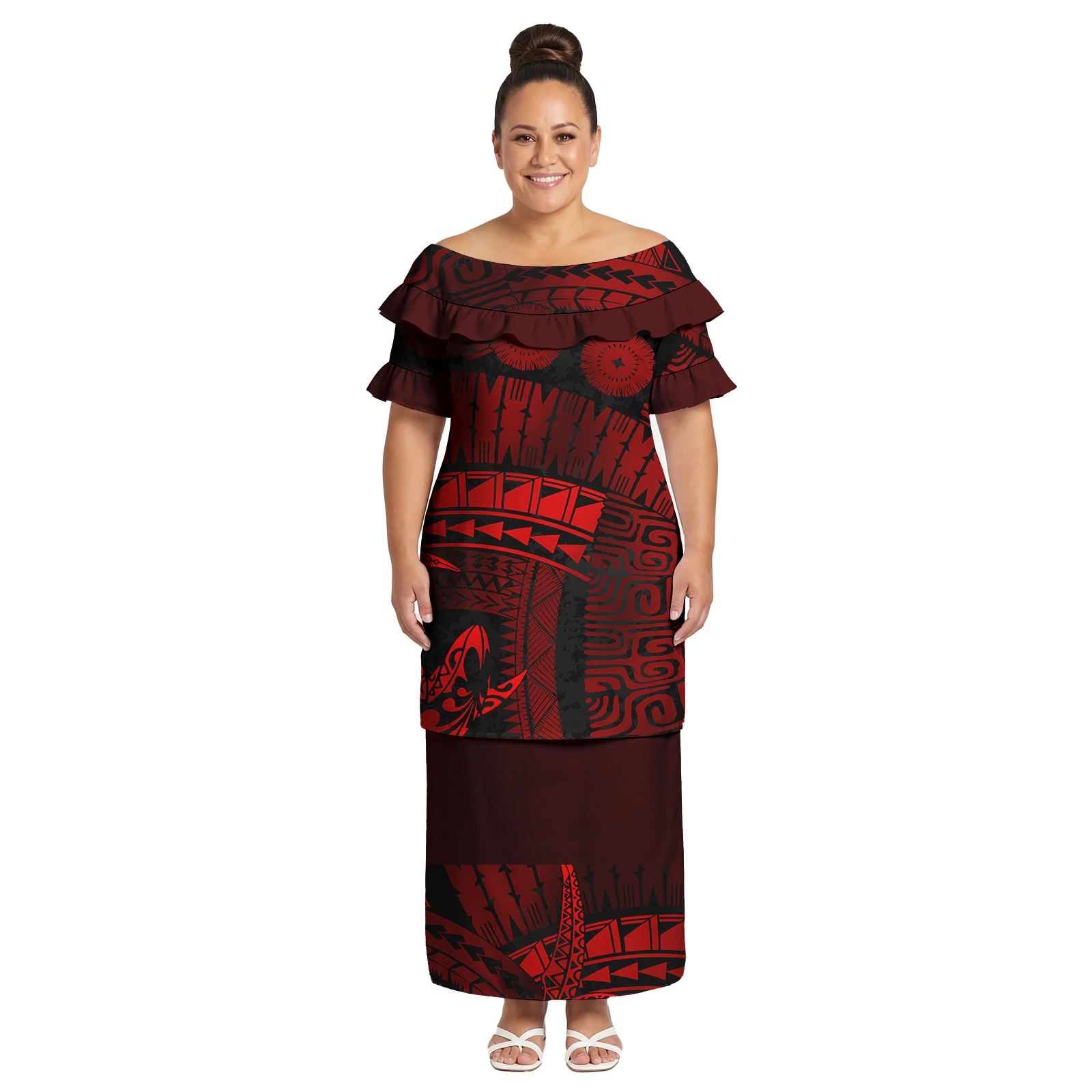 Dark Red Design Women Dress Polynesian Tribal Ladies Puletasi Hawaiian Island Fashion Dress Samoan Ruffle Neck Puletasi 2pc Set
Dark Red Design Women Dress Polynesian Tribal Ladies Puletasi Hawaiian Island Fashion Dress Samoan Ruffle Neck Puletasi 2pc Set