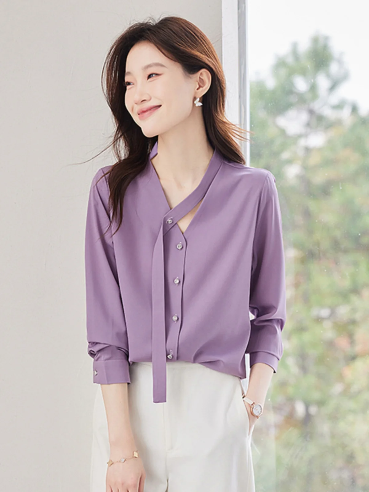 Elegant Purple Long Sleeve Shirt Women's Early Spring Fashion Design Unique Personality Long Shirt Top Straight Cut Polyester
Elegant Purple Long Sleeve Shirt Women's Early Spring Fashion Design Unique Personality Long Shirt Top Straight Cut Polyester