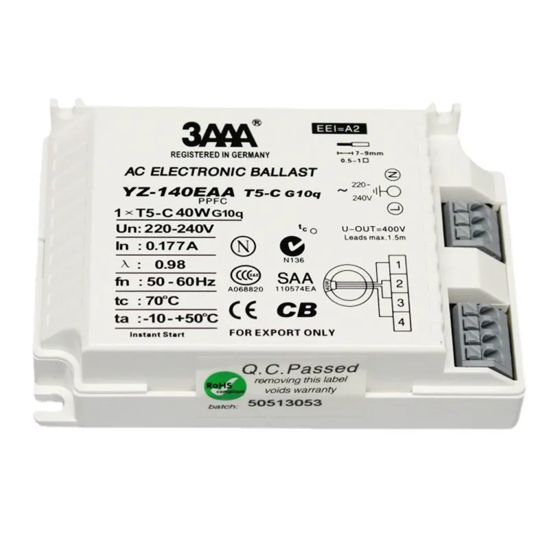 Electronic Ballast YZ-140EAA 40W AC 220-240V Fluorescent Lamp For T5 Ring Lamp Standard Reator
Electronic Ballast YZ-140EAA 40W AC 220-240V Fluorescent Lamp For T5 Ring Lamp Standard Reator