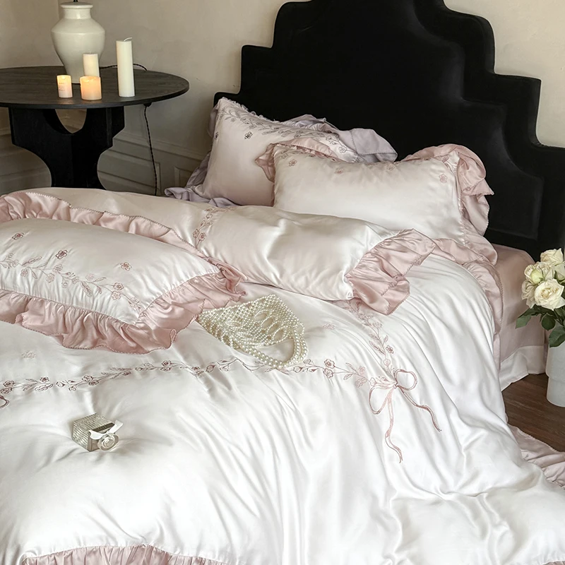 Flowers Embroidery Ruffles Princess Bedding Set Lyocell Bamboo Fiber Soft Silky Duvet Cover Flat/Fitted Bed Sheet Pillowcases
Flowers Embroidery Ruffles Princess Bedding Set Lyocell Bamboo Fiber Soft Silky Duvet Cover Flat/Fitted Bed Sheet Pillowcases