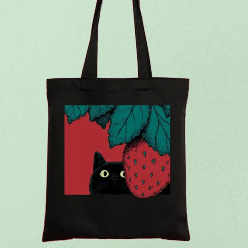 Cute Black Cat Strawberry Print Tote Bag Funny Illustration Canvas Bag Reusable Eco-Friendly Bag for Shopping Beach Daily Use
Cute Black Cat Strawberry Print Tote Bag Funny Illustration Canvas Bag Reusable Eco-Friendly Bag for Shopping Beach Daily Use