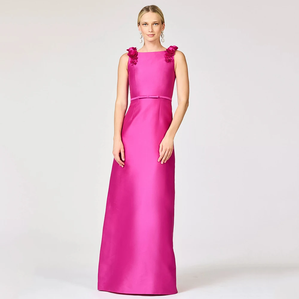 Customize Hot Pink Evening Dress Long Satin Boat Neck A Line Modern Wedding Guest Gowns for Women 3D Flowers Formal Party Dress
Customize Hot Pink Evening Dress Long Satin Boat Neck A Line Modern Wedding Guest Gowns for Women 3D Flowers Formal Party Dress