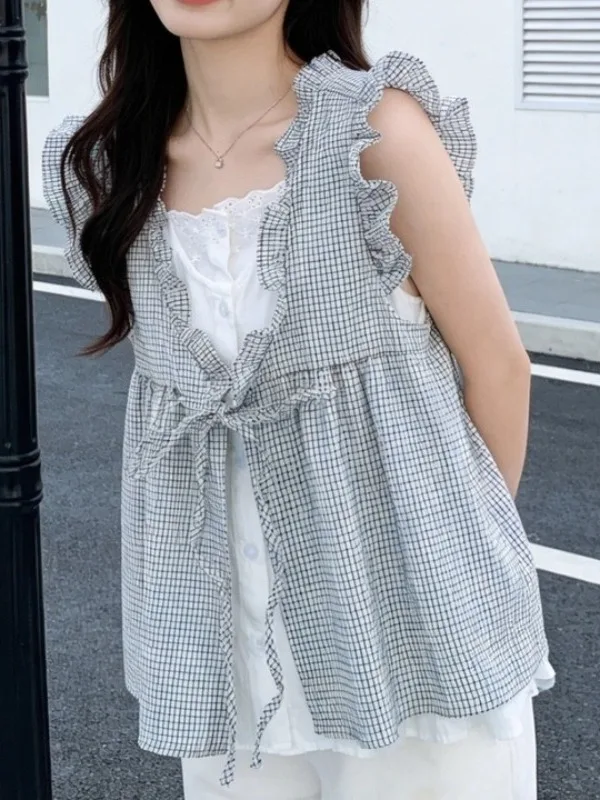 Korean Style Sweet Ruffle Hem Fake Two-Piece Shirt Women Summer Trend Top Super Beautiful Tie Bow Wooden Ear Girl Shirt
Korean Style Sweet Ruffle Hem Fake Two-Piece Shirt Women Summer Trend Top Super Beautiful Tie Bow Wooden Ear Girl Shirt