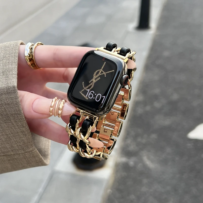 Роскошный Металлический кожаный ремешок для Apple Watch Band 49 мм 40 мм 45 мм 38 мм 42 мм 44 мм 41 мм, женский браслет для iWatch Ultra 8 7 SE 6 5 4
Роскошный Металлический кожаный ремешок для Apple Watch Band 49 мм 40 мм 45 мм 38 мм 42 мм 44 мм 41 мм, женский браслет для iWatch Ultra 8 7 SE 6 5 4