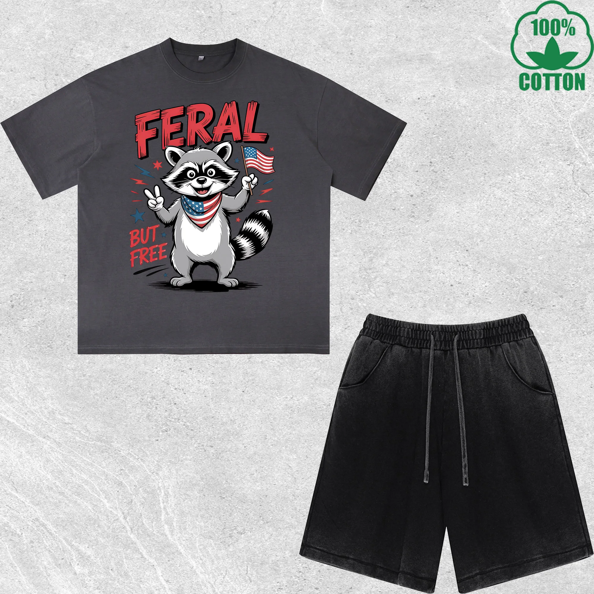 Feral but Free Printed Dirty Wash T-Shirt Shorts Set Multicolor Combo Loose Trendy 100%Cotton
Feral but Free Printed Dirty Wash T-Shirt Shorts Set Multicolor Combo Loose Trendy 100%Cotton