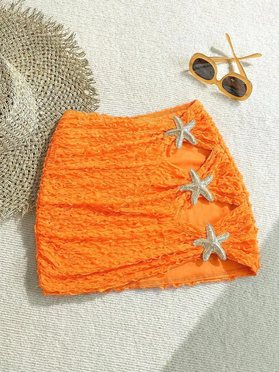 Womens Orange Solid Color Ruched Swimsuit Bottom With Starfish Decor
Womens Orange Solid Color Ruched Swimsuit Bottom With Starfish Decor