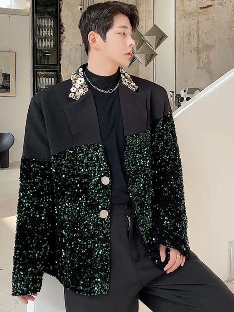 Bead Sequin Stitching Multi Button Turn-down Neck Suit Coat Men's Minority Korean Style Loose Personality Design 2A1241
Bead Sequin Stitching Multi Button Turn-down Neck Suit Coat Men's Minority Korean Style Loose Personality Design 2A1241