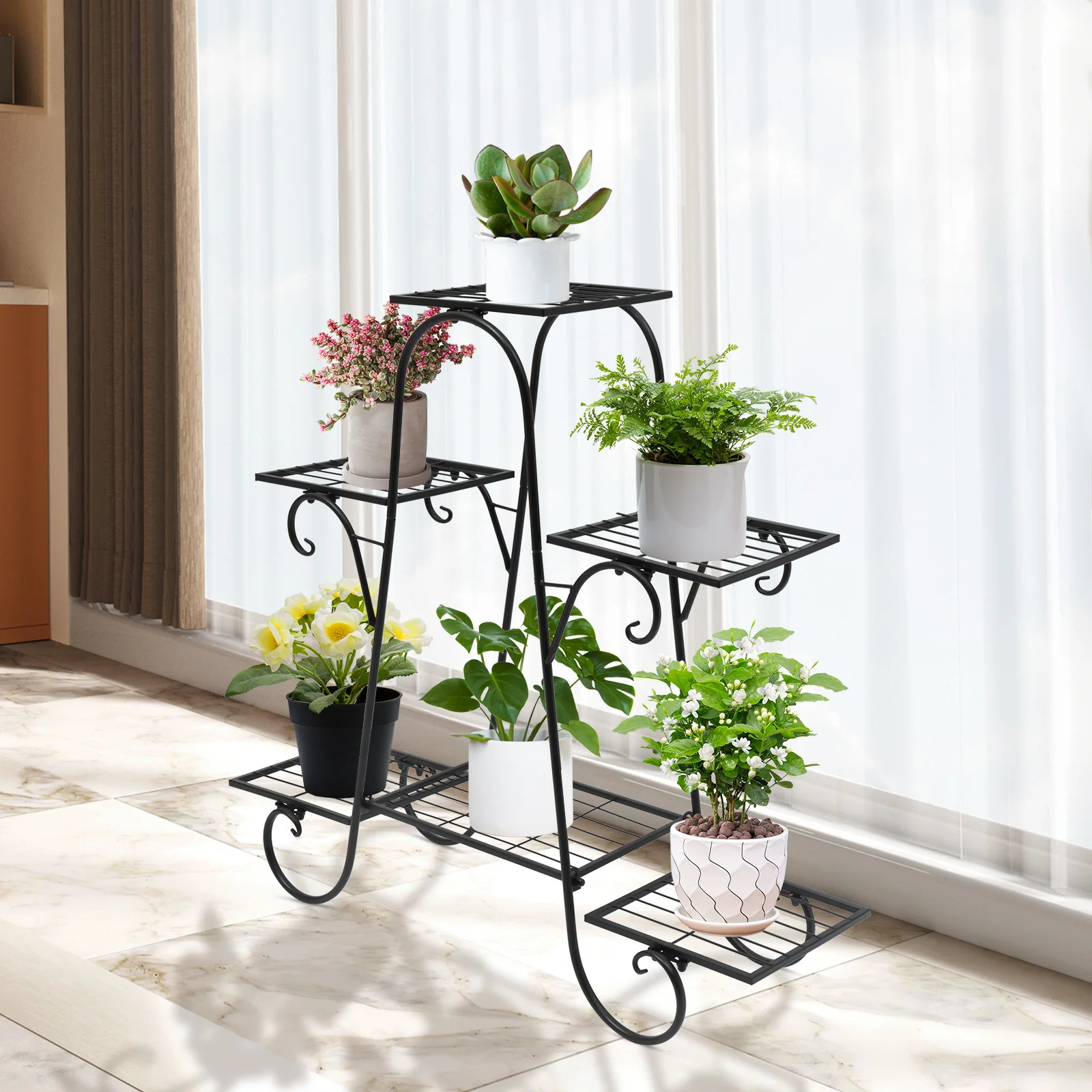 Northern Europe Black Metal Plant Stand Hollow Design Atmosphere Maker with 6 Platforms To Place Plants or Flowers
Northern Europe Black Metal Plant Stand Hollow Design Atmosphere Maker with 6 Platforms To Place Plants or Flowers