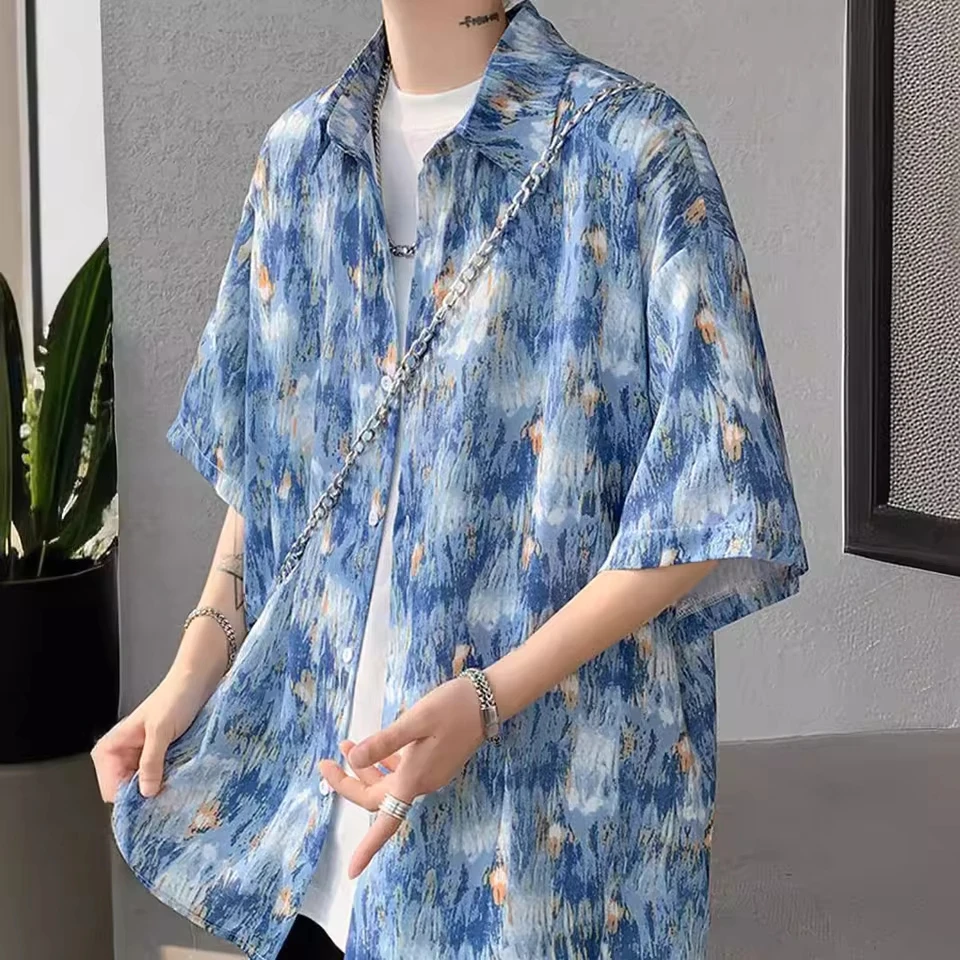 Wear Tie-dye Short-sleeved Shirt Men's Summer Retro Flower Shirt Ice Silk
Wear Tie-dye Short-sleeved Shirt Men's Summer Retro Flower Shirt Ice Silk