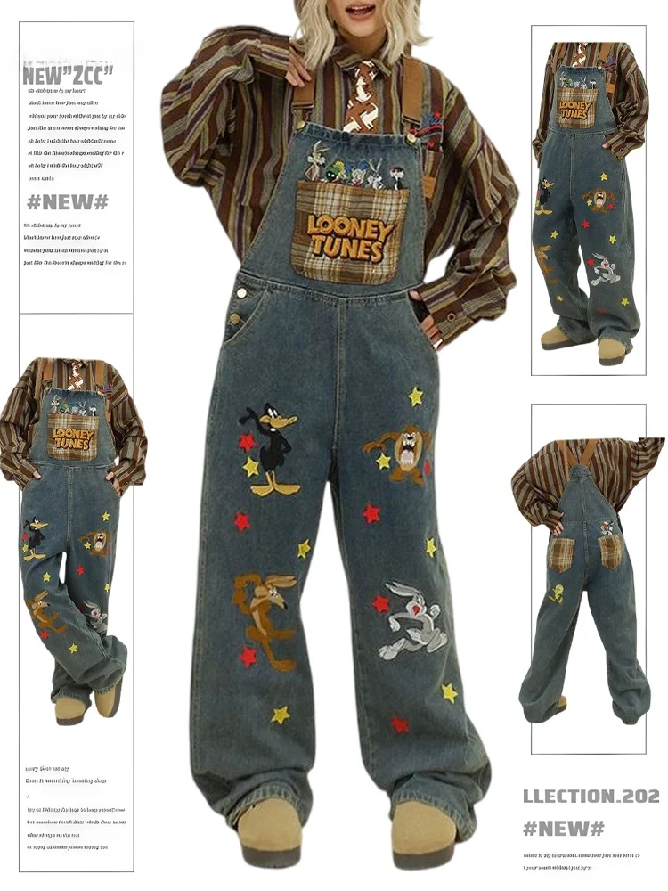 Retro American Cartoon Embroidered Heavyweight Washed Denim Overalls Women's Autumn Winter Wide Leg Floor-Length Pants
Retro American Cartoon Embroidered Heavyweight Washed Denim Overalls Women's Autumn Winter Wide Leg Floor-Length Pants